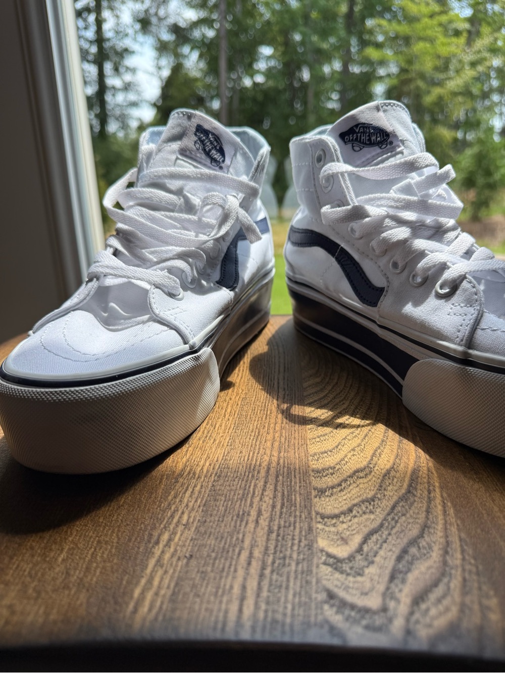 Vans White High-Top Sneakers with Blue Side Stripe - Picture 4 of 4